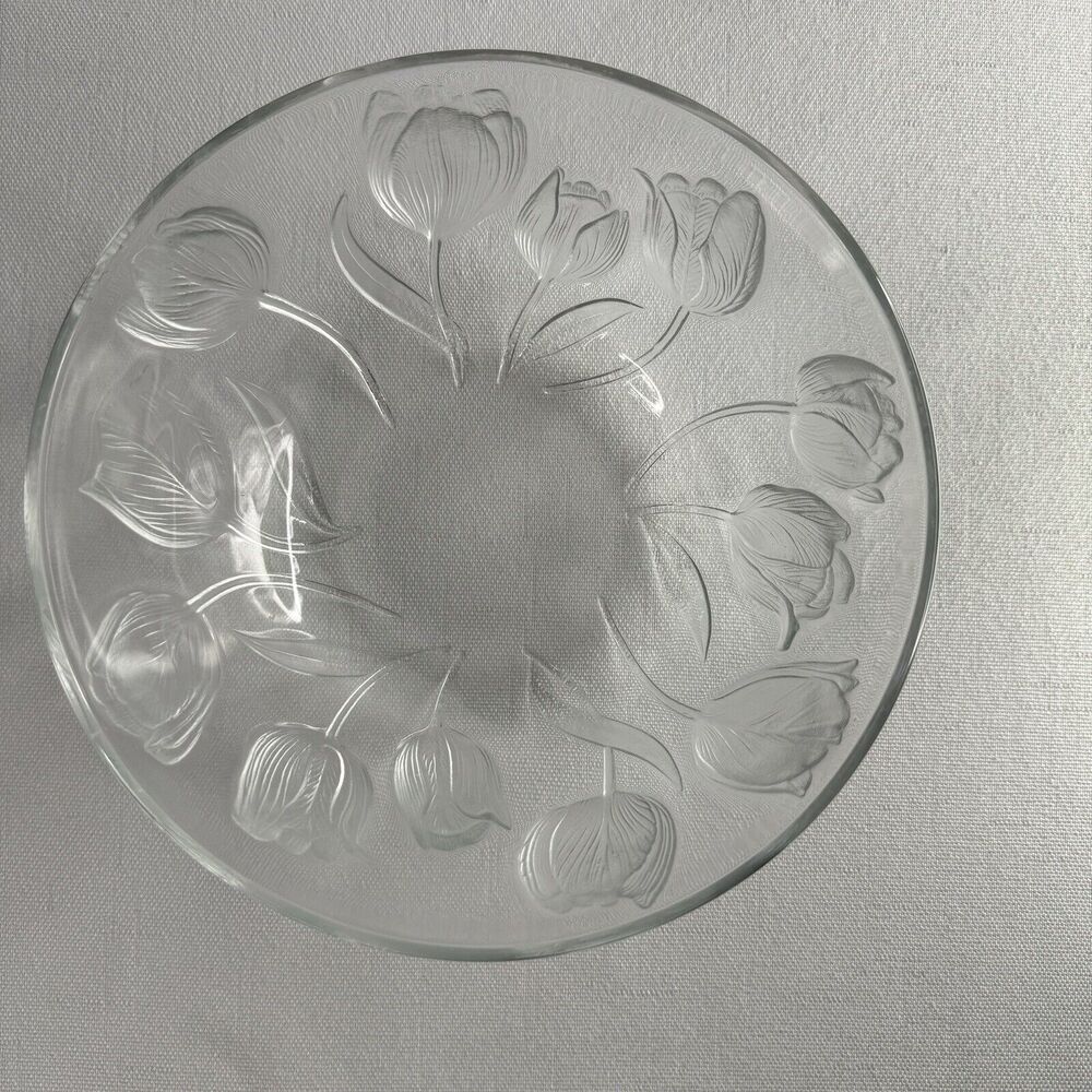 Vintage Teleflora 7.25” X 3” Embossed Tulip Crystal Clear Glass Bowl